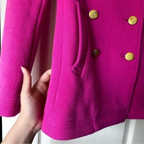 J. Crew Coat Majesty Stadium Cloth Wool Short Double-Breasted Fuchsia 00 GUC - Picture 3 of 8